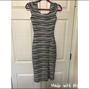 Black and White striped body con midi